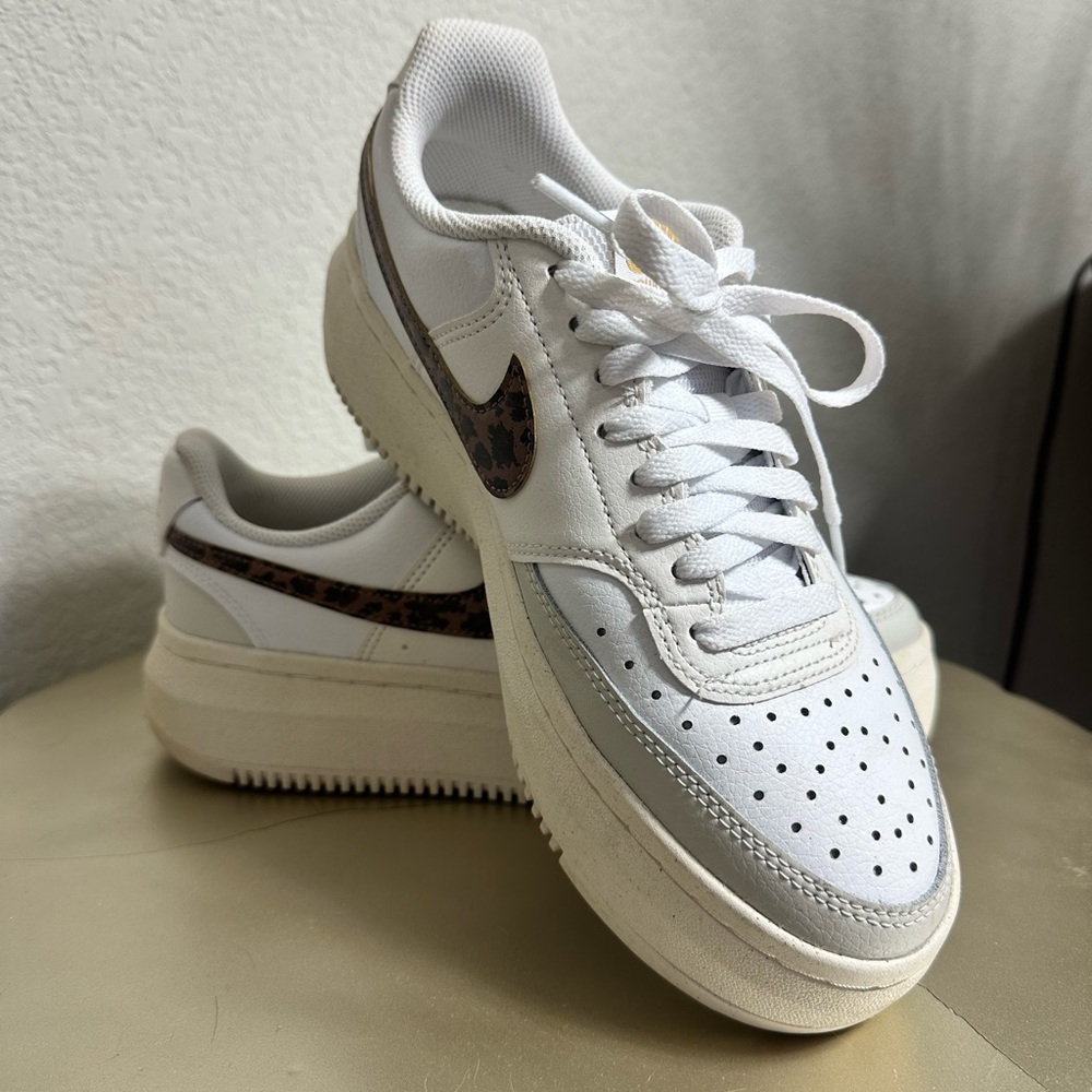 Nike Vison Alta White Ladies Platform Sneaker with Cheetah Print 9.5